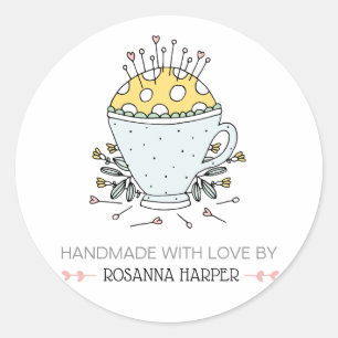 Adesivo Redondo Pincushion desenhado mão bonito Quilter que Sewin