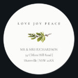 Adesivo Redondo Pine Branch Christmas Address Love Joy Peace<br><div class="desc">Para qualquer outra personalização ou qualquer outro item correspondente,  entre em contato comigo em yellowfebstudio@gmail.com</div>