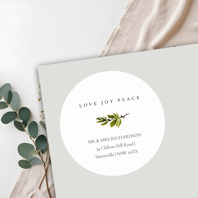 Adesivo Redondo Pine Branch Christmas Address Love Joy Peace (Criador carregado)