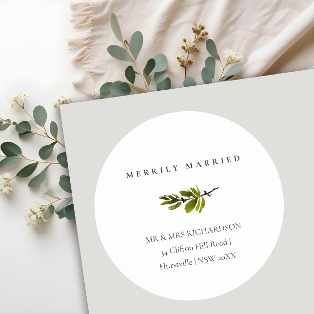 Adesivo Redondo Pine Branch Christmas Address Merrily Casado (Criador carregado)