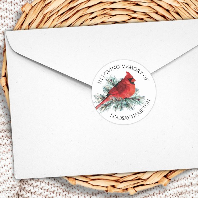 Adesivo Redondo Pine Cardinal Memorial Watercolor (Criador carregado)