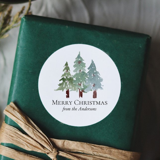 Adesivo Redondo Pine de inverno Snowy no Natal (Criador carregado)