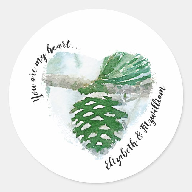 Adesivo Redondo Pine de inverno verde clara Aquarela (Frente)