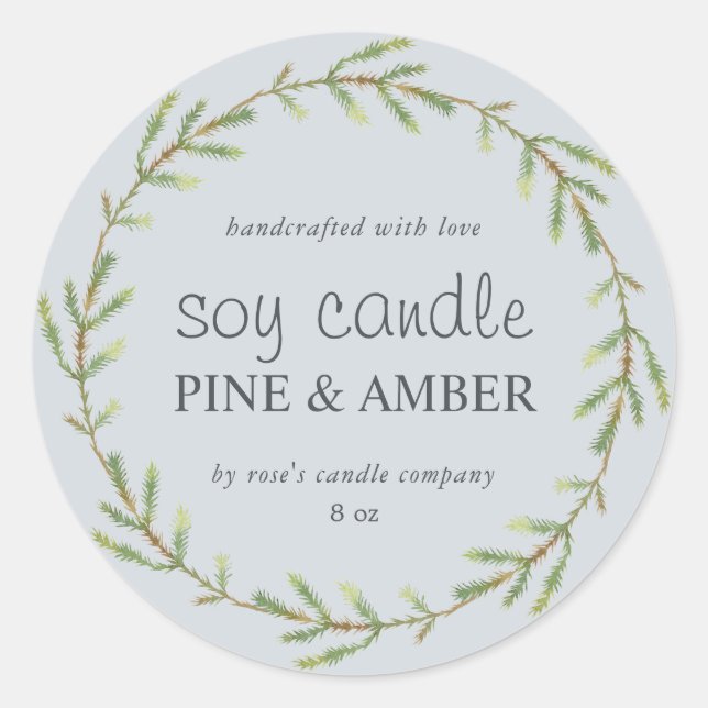 Adesivo Redondo Pine de Sprig de Soja Caseira Personalizada Azul (Frente)