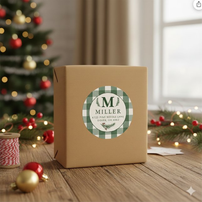 Adesivo Redondo Pine Needle Lane Monogram - Deep Pine Green (Criador carregado)