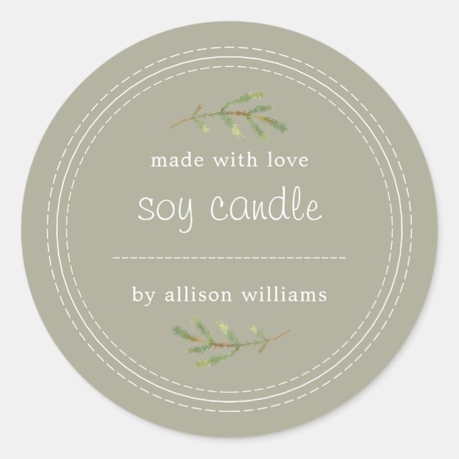 Adesivo Redondo Pine Sprig De Soja Homemada Escreve Na Cinza (Frente)
