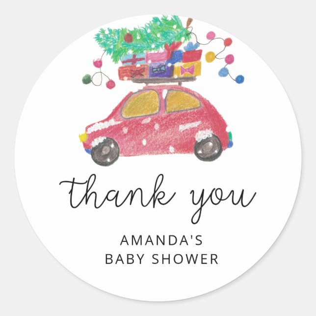 Adesivo Redondo Pine-tree no autocolante vermelho obrigado você (Frente)