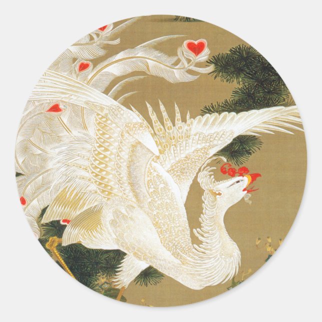 Adesivo Redondo Pine Tree & Phoenix (Love Heart Phoenix), Jakuchu (Frente)
