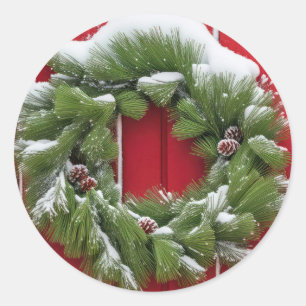 Adesivo Redondo Pine Wreath De Natal Em Red Barn