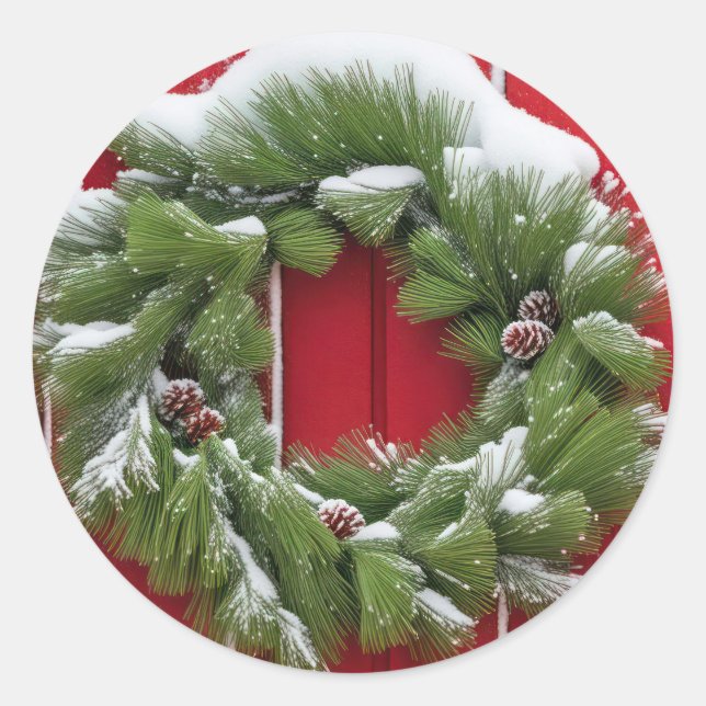 Adesivo Redondo Pine Wreath De Natal Em Red Barn (Frente)