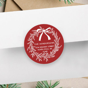 Adesivo Redondo Pine Wreath de Natal Simples Endereço Vermelho