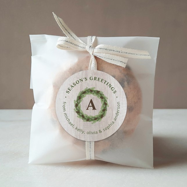 Adesivo Redondo Pine Wreath Monograma Feliz Natal (Criador carregado)