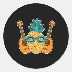 Adesivo Redondo Pineapple Aloha Beaches Hawaii Ukulele Gift - Guit