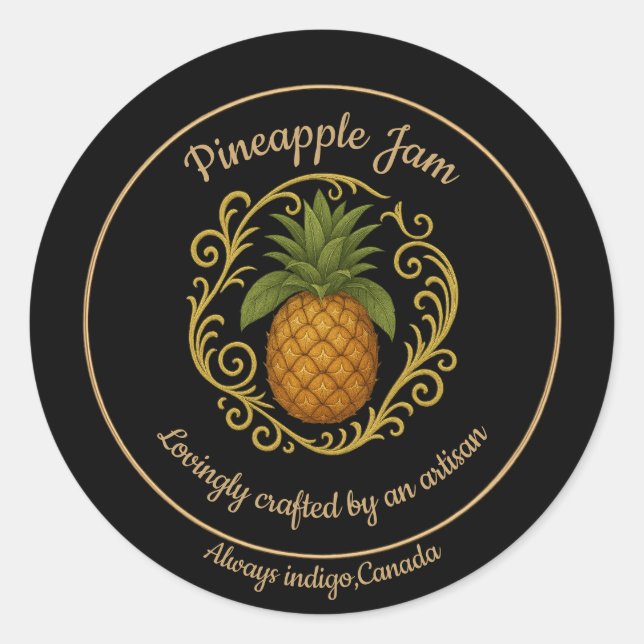 Adesivo Redondo Pineapple Glow – Artisan Jam Label (Frente)