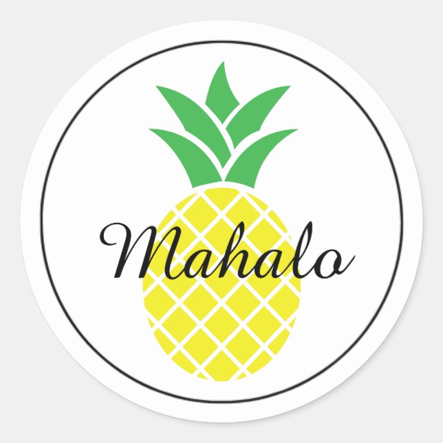 Adesivo Redondo Pineapple Mahalo Havaí Obrigado Sticker (Frente)