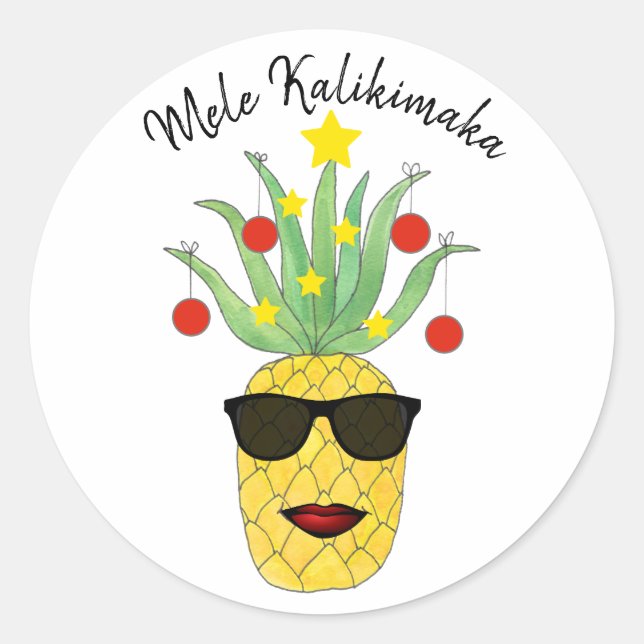 Adesivo Redondo Pineapple Mele Kalikimaka (Frente)