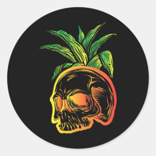 Adesivo Redondo Pineapple Skull Aloha Bebe o Gótico havaiano assus