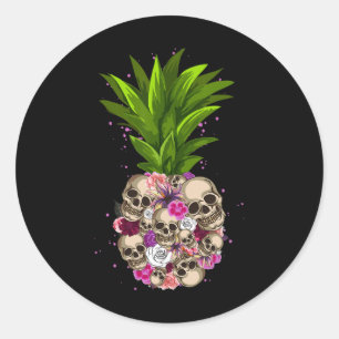 Adesivo Redondo Pineapple Skull Funny Aloha Beaches Havaí