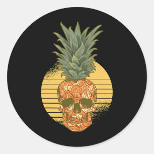 Adesivo Redondo Pineapple Skull Funny Aloha Beija Pinea Havaiana