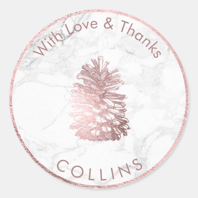 Adesivo Redondo PINECONE ROSA FAUX PixDezines DOURADO /FACE DE FUN (Frente)