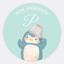 Adesivo Redondo Pinguim - Alfabeto Monograma Cute School Daycare