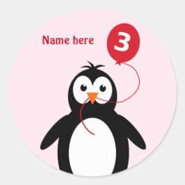 Adesivo Redondo pinguim aniversário de 3 anos pinguim adiciona nom