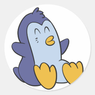 Adesivo Redondo Pinguim bebê feliz   escolher cor de fundo
