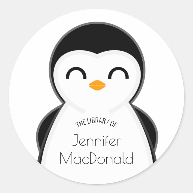 Adesivo Redondo Pinguim bonitinho BOOKPLATE livros para bebê (Frente)