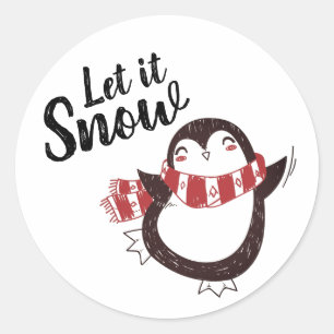 Adesivo Redondo Pinguim Bonito Deixe-o nevar no Natal