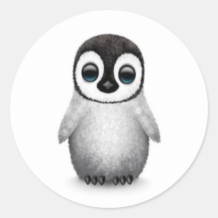 Adesivo Redondo Pinguim bonito do bebê no branco