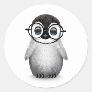 Adesivo Redondo Pinguim bonito do bebê que veste vidros do olho n