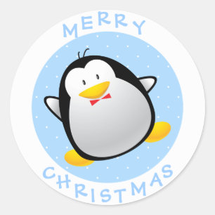 Adesivo Redondo Pinguim bonito dos desenhos animados do Feliz