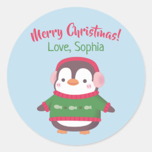 Adesivo Redondo Pinguim Bonito No Feliz Natal