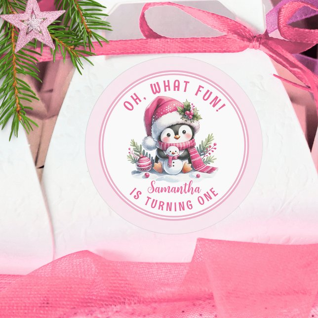 Adesivo Redondo Pinguim Bonito Oh Que primeiro aniversario De Inve (Criador carregado)