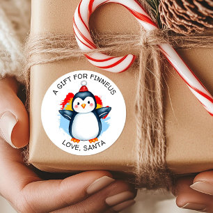 Adesivo Redondo Pinguim com Chapéu de Papai Noel Natal de e para
