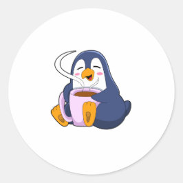 Adesivo Redondo Pinguim com taça de café