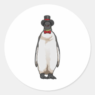 Adesivo Redondo Pinguim como cavalheiro com chapéu