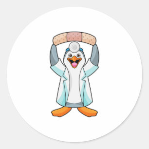 Adesivo Redondo Pinguim como Médico com Plaster