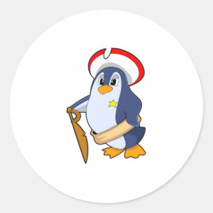 Adesivo Redondo Pinguim como Pirata com Chapéu