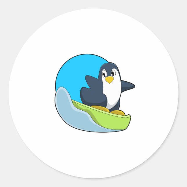 Adesivo Redondo Pinguim como Snowboarder com Sonowboard.PNG (Frente)