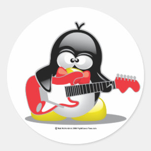 Adesivo Redondo Pinguim da guitarra elétrica