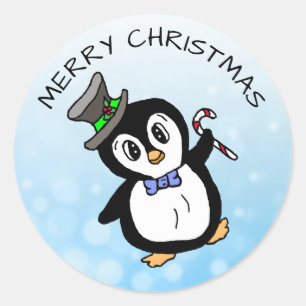 Adesivo Redondo Pinguim Dançante Engraçado com o Natal da Caneta