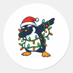 Adesivo Redondo Pinguim Dançante Natal Meninas Luzes de Natal Meni