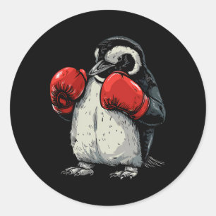 Adesivo Redondo Pinguim de Boxe Com Luvas de Boxe Kickboxing Engra
