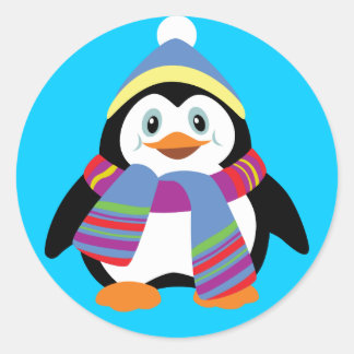 Adesivo Redondo pinguim de desenho animado