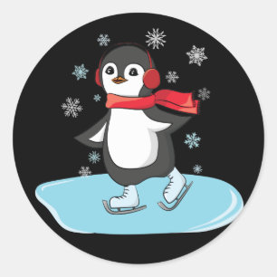 Adesivo Redondo Pinguim De Ice Skating