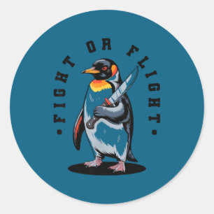 Adesivo Redondo Pinguim de Luta ou Fuga Meme Trocadilho Animal Mar