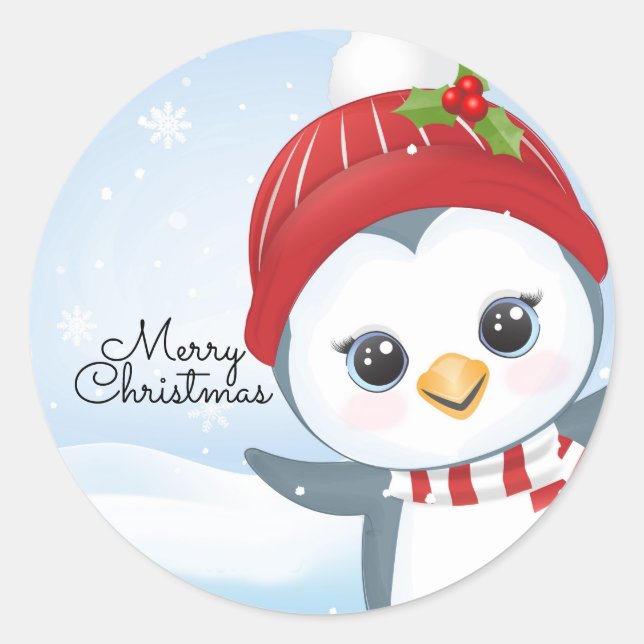 Adesivo Redondo Pinguim de Natal (Frente)