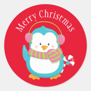 Adesivo Redondo Pinguim de Natal