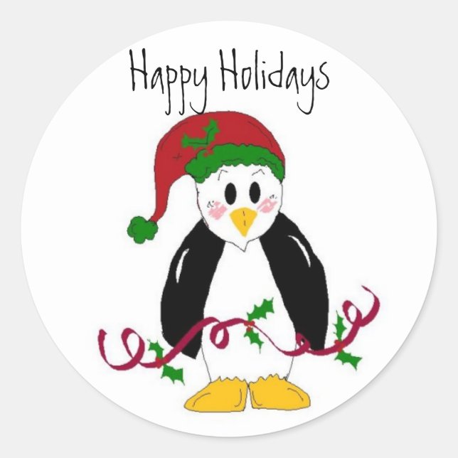 Adesivo Redondo Pinguim de Natal (Frente)